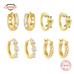 CANNER Minimalism Classic 925 Sterling Silver Hoop Earrings For Women Ins Green White Zircon Flower Earring Fine Jewelry Gift
