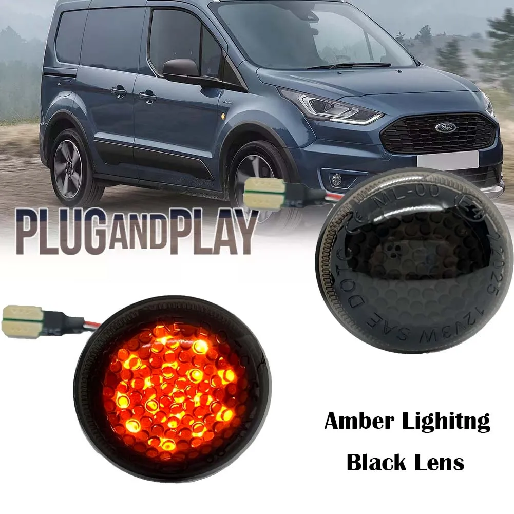 

2PCS Canbus Car Front Bumper Side Marker LED Turn Signal Lights Black Lens For Ford Transit Connect 2010-2021 OEM#9T1Z13K376