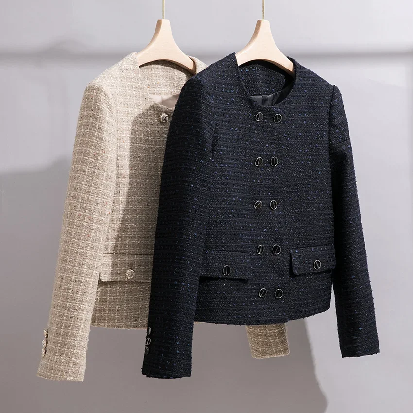 

Xiaoxiangfeng jacket women's wool woolen short style design sense temperament high-end crew neck woolen jacket 24 autumn new