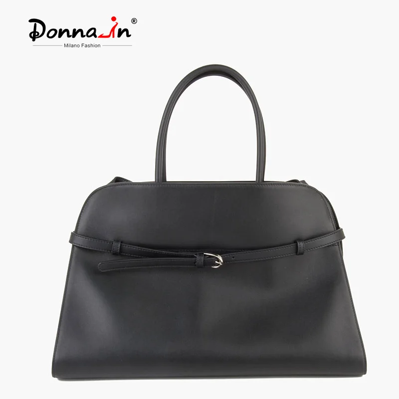 Donna-in Genuine Leather Handbag for Women Natural Cowhide Casual Tote Bags with Shoulder Strap Large Capacity Bag