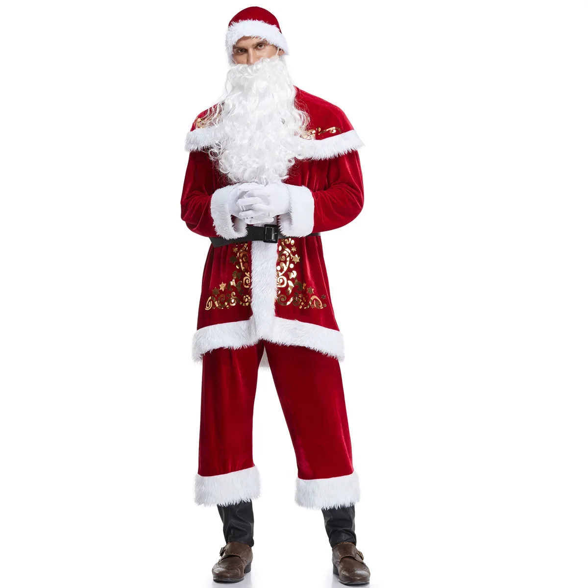 

Christmas Cosplay Santa Claus Costume Christmas Costumes Red Deluxe Xmas Clothes Suits Adult Men Role Play Props Family Party