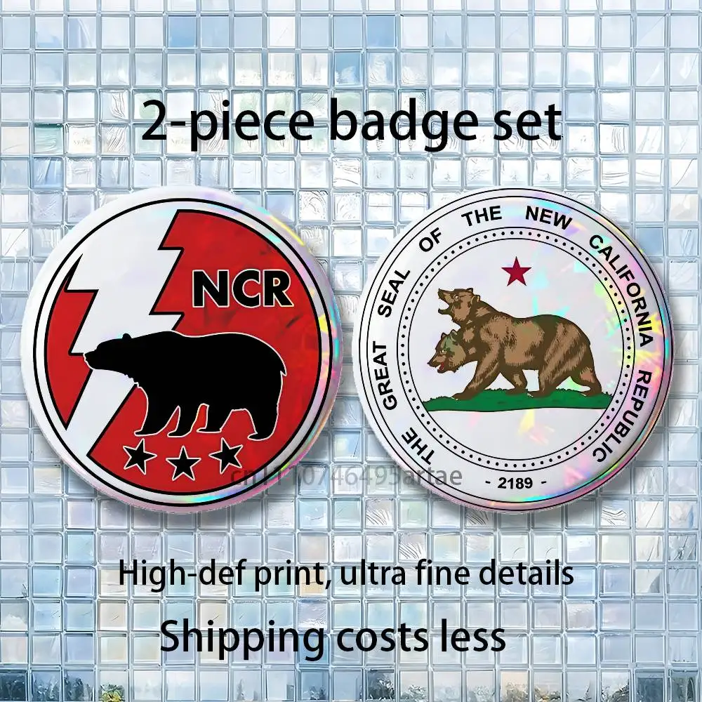 NCR New California Republic Flag Insignia Aesthetic Round Brooch 2piece Set Enamel Trendy for souvenir gift Merch Clothing Decor - view 4