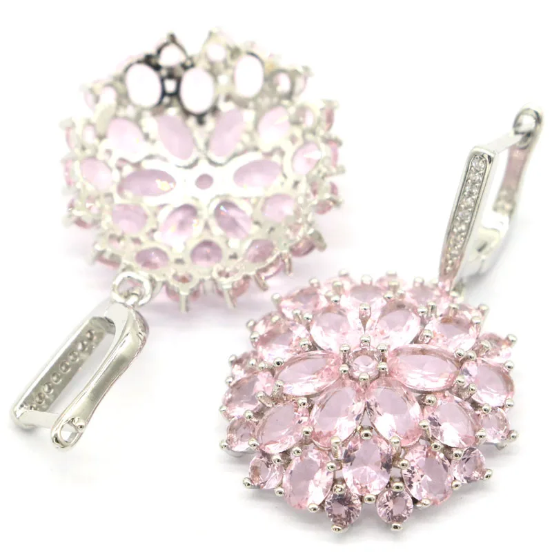 

Женские свадебные серебряные серьги SheCrown, 40x25 мм, 10,1 г, розовый кунцит, белый CZ
