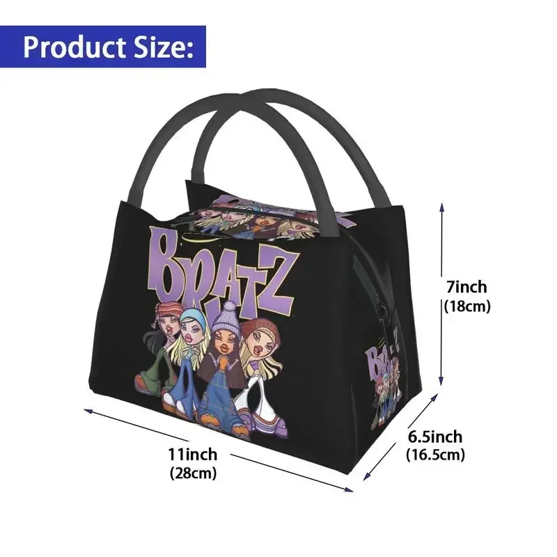 Bratz Doll Insulated Lunch Bag for Women Portable Cartoon Tv Movie Cooler Thermal Lunch Box Beach Camping Travel