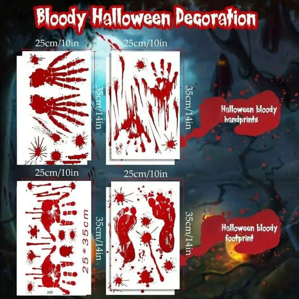 1sheet Halloween Decorations Window Stickers Terror Bloody Handprint Footprint  Halloween Party Wall Decal Stickers Props