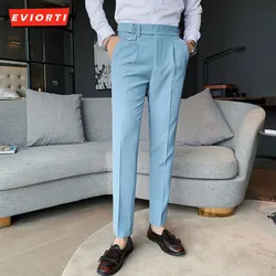 Pantalones de traje ajustados de alta calidad para hombre, pantalones de pierna recta, moda coreana, tendencia informal de negocios, otoño y primavera, 29-36, 2024