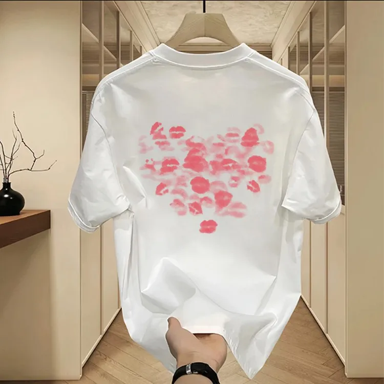 

Pure Cotton Men's T-irt Couple's irt Overseas Order Tail Goods Print Design Loose Fit ort Sve round Ne Cool Sle