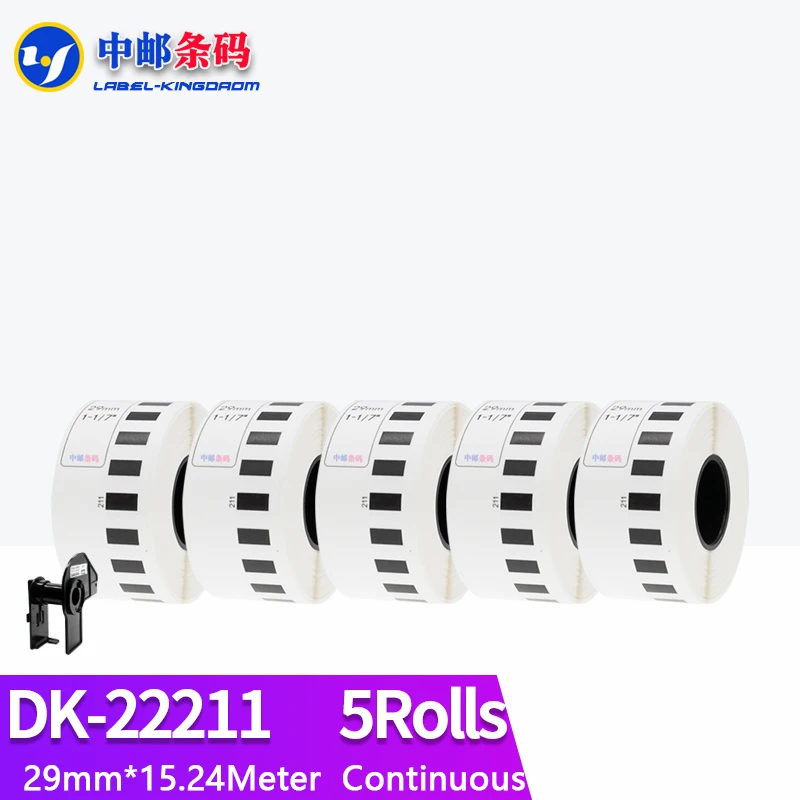 5Rolls Generic DK-22211 Label 29mm*15.24M Continuous Compatible for Brother QL-570/700/800/1060/1100 Label Printer  DK-2211