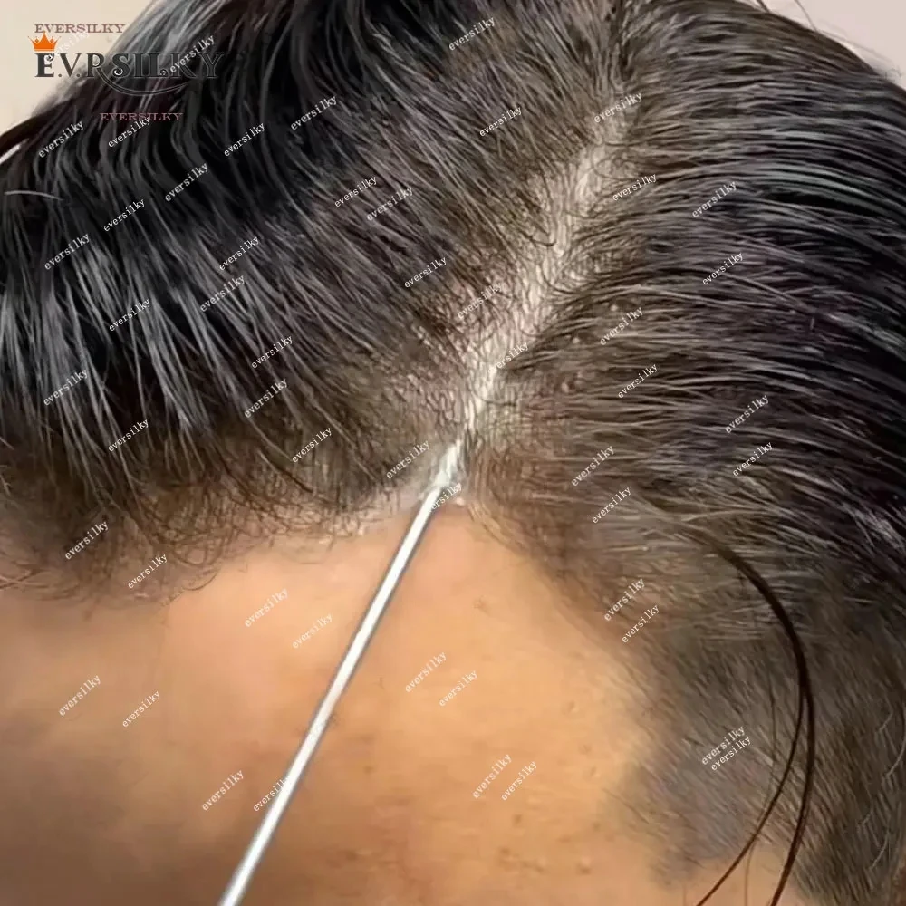 

Натуральный парик-накладка для мужчин с невидимой линией роста волос, ультратонкая основа 0.02 мм, 80% плотность, серо-черный (1B20, 1B50), из натуральных человеческих волос, V-образный протез