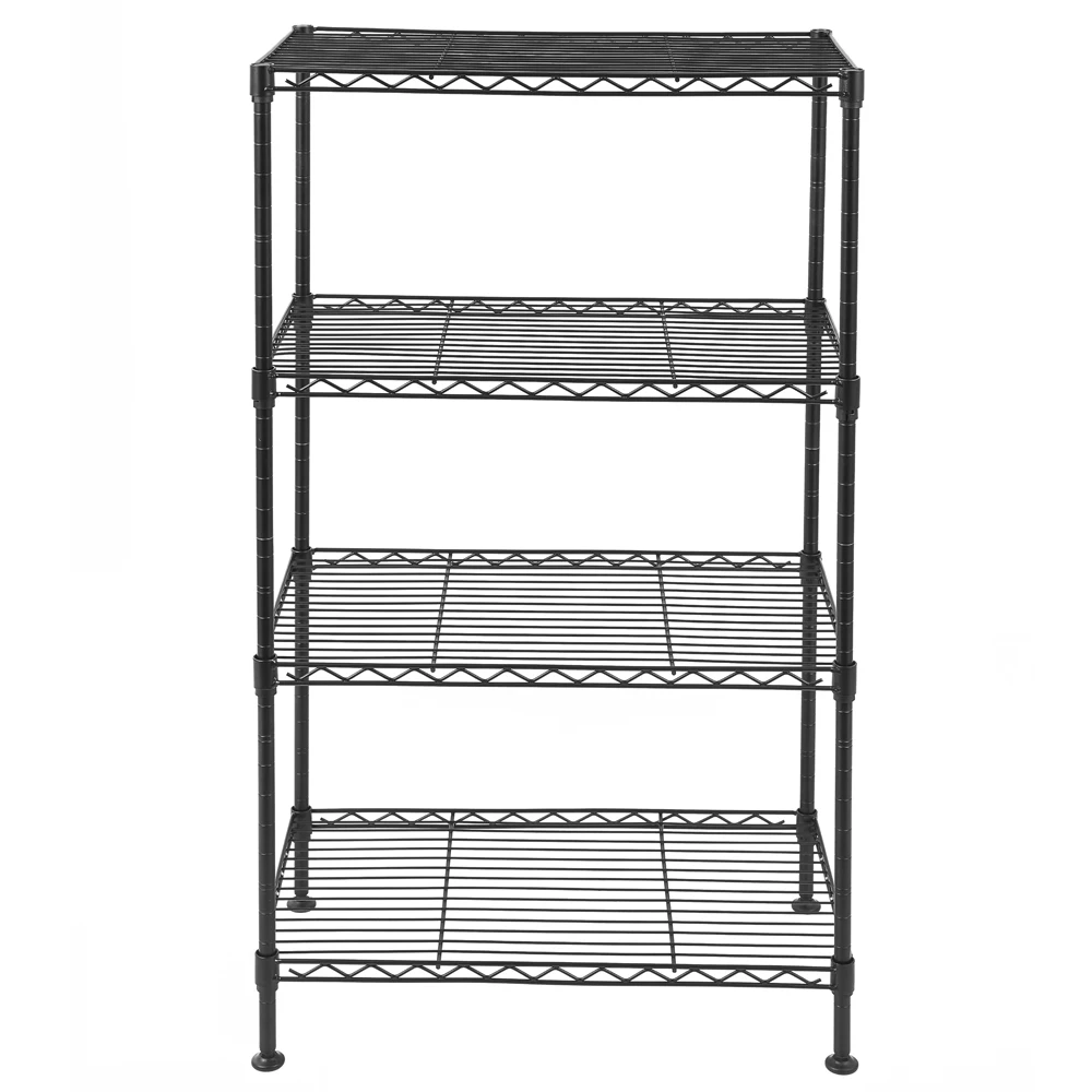 Four layer metal household shelf adjustable black