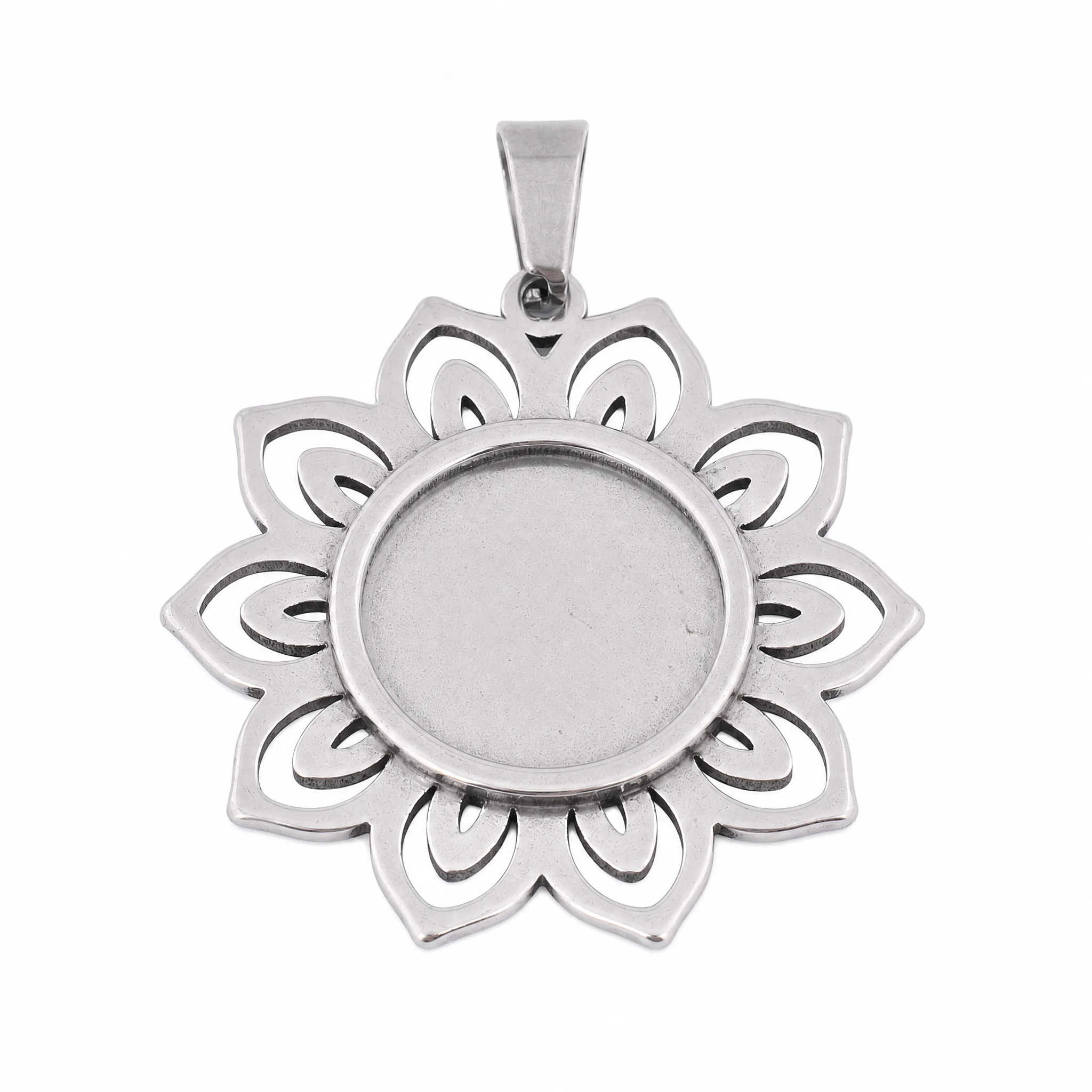 5pcs Stainless Steel Gold Plated 15mm Cabochon Base Settings Diy Flower Pendant Bezel Trays For Jewelry Making image 3