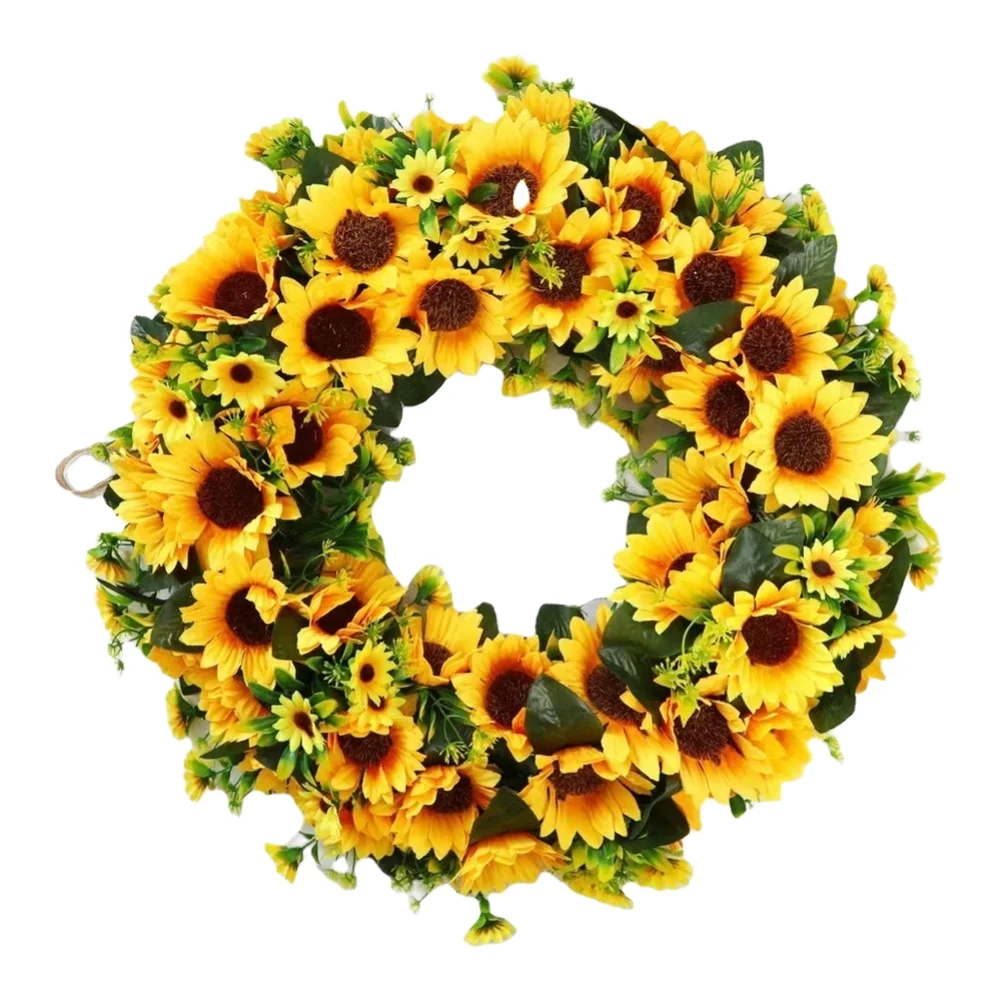 

Faux Sunflower Wreath for Door Hanging Wall Mount or Entryway Decor Designed for Spring Summer and Autumn Seasonal Display