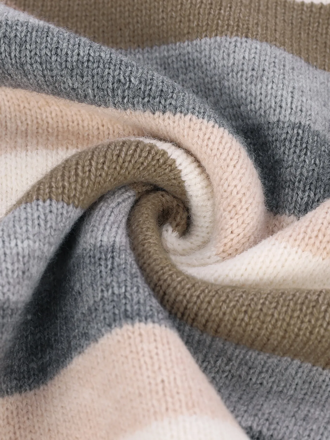 Bild 7: Damen Grau-Braun Gestreifter Rundhals-Strickpullover Lässiger Langarm-Pullover für Herbst und Winter