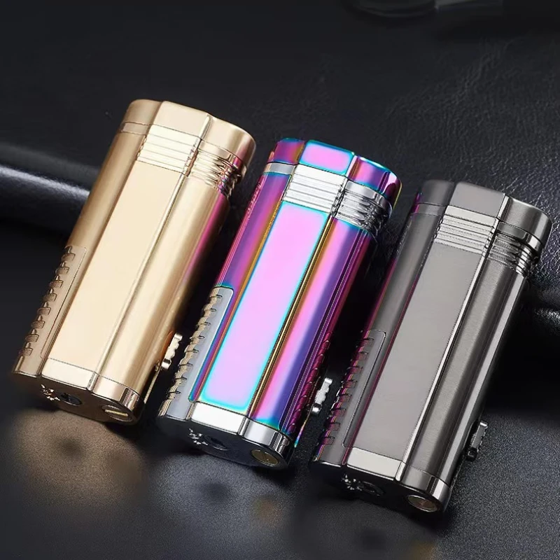 

Three torch butane gas turbojet lighter cigar drill metal outdoor windproof cigarette camping kitchen men's gift lighter.