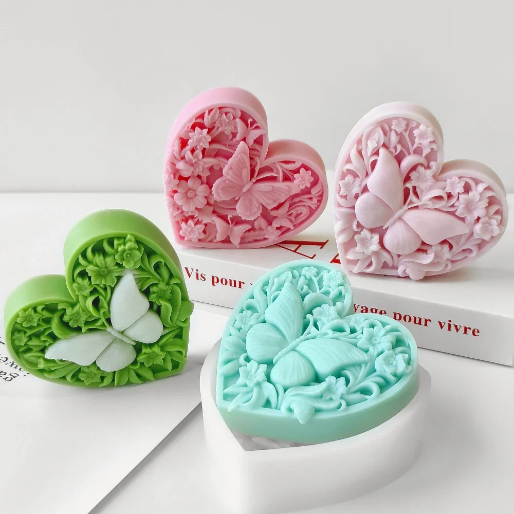 3D Relief Butterfly Flower Candle Making Tools Rose Heart Soap Silicone Molds Valentine’s Day Gift Chocolate Mould Wedding Decor