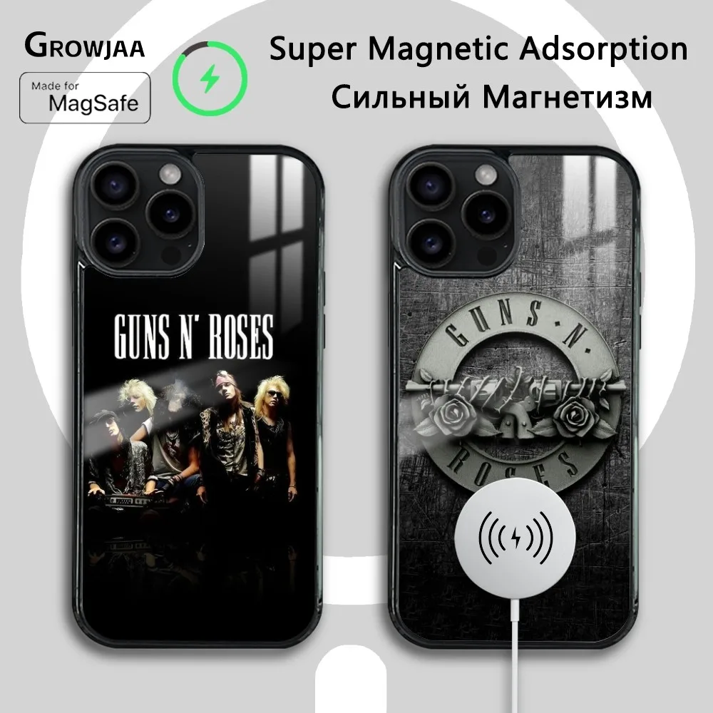 G-Guns N- R-Roses Band Phone Case For iPhone 16 15 14 13 12 11 Pro Max Plus Mini Magsafe Mirror Wireless Magnetic Cover