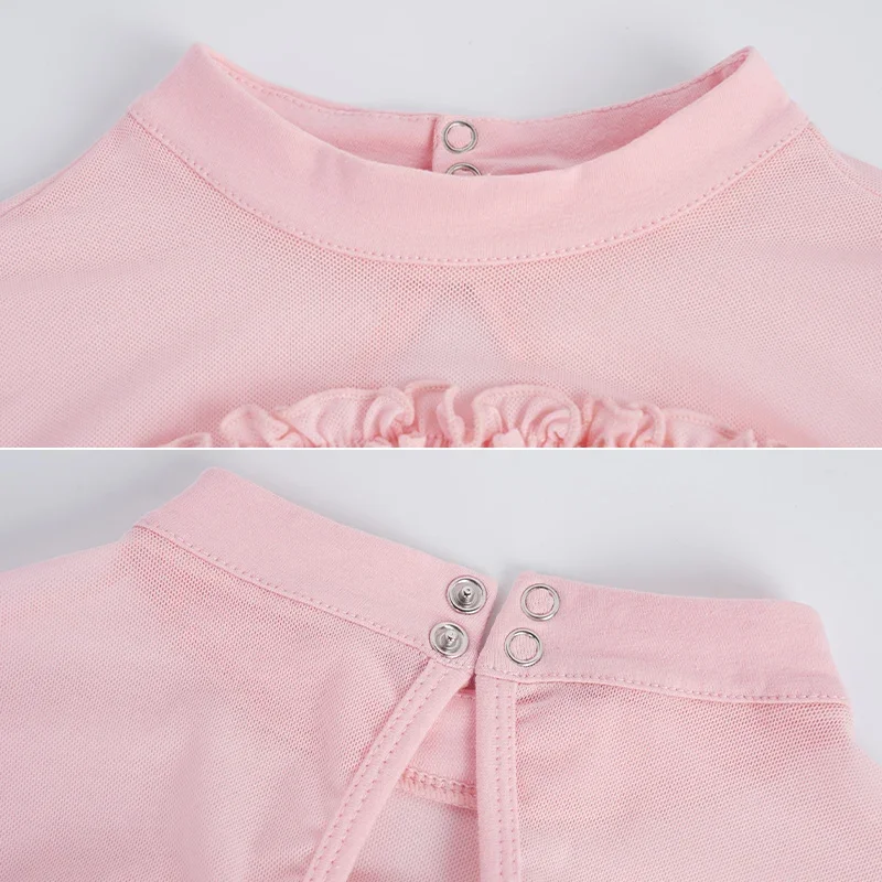 Dziecko dziewczyna trykoty baletowe pojedyncze rękawy taniec top z krawędziami nastolatki dzieci gimnastyka splot siatkowy trykoty do tańca body