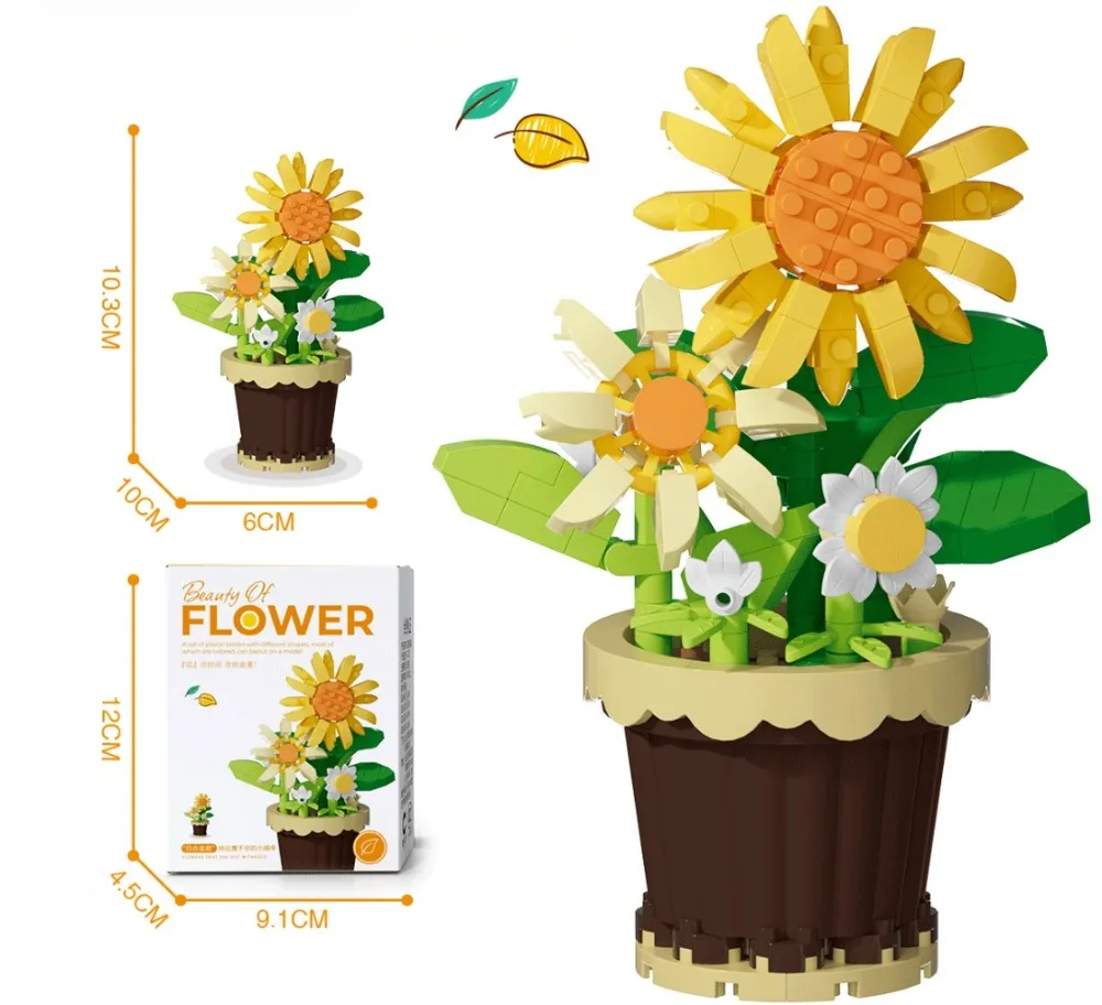 Building Block Flower Potted Plant Ornament Small Size Sunflower Rose Lily DIY Compatible with LEGO Building Block Toys for Girl 24