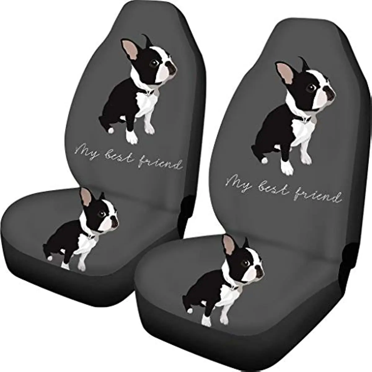 Boston Terrier Pattern Car Seat Covers 2pack Decorated Auto Front Seats Protector Bucket Saddle Blanket Seat Cushions