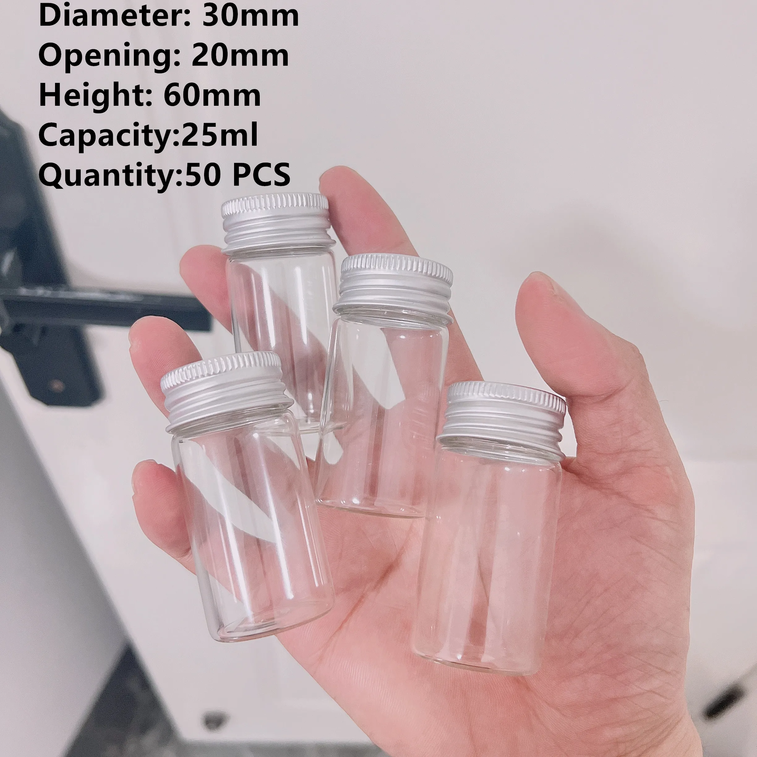 

Sealed Glass Bottle 50 PCS 20*30*60mm 25ml Small Vial Aluminum Caps Tiny Empty Jars Containers Transparent Wishing Glass Bottle