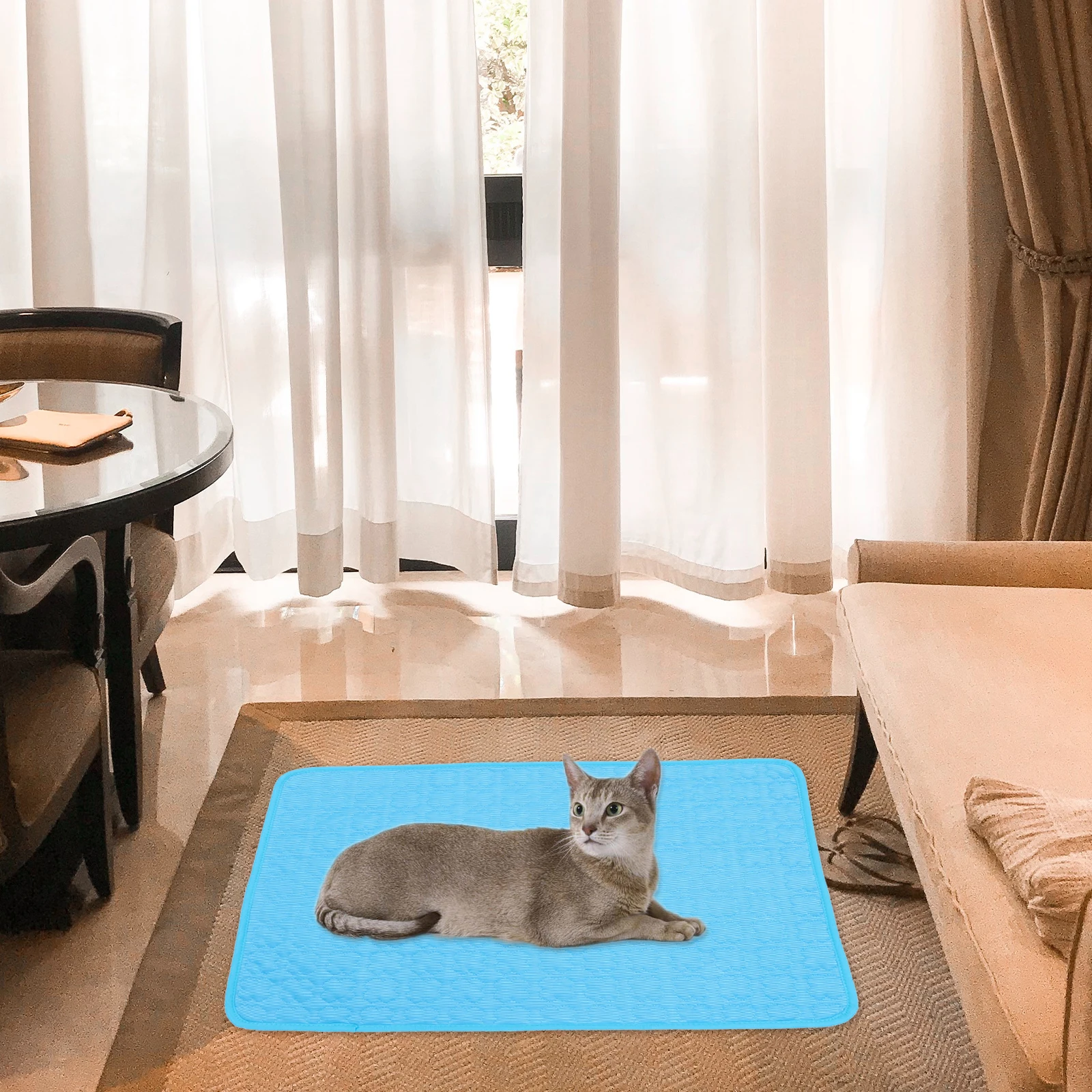 

Ice Silk Pet Pad Dog Bed Cooling Mattress Waterproof Portable Blue Mats Cloth Foldable Carry Outdoor Indoor Summer