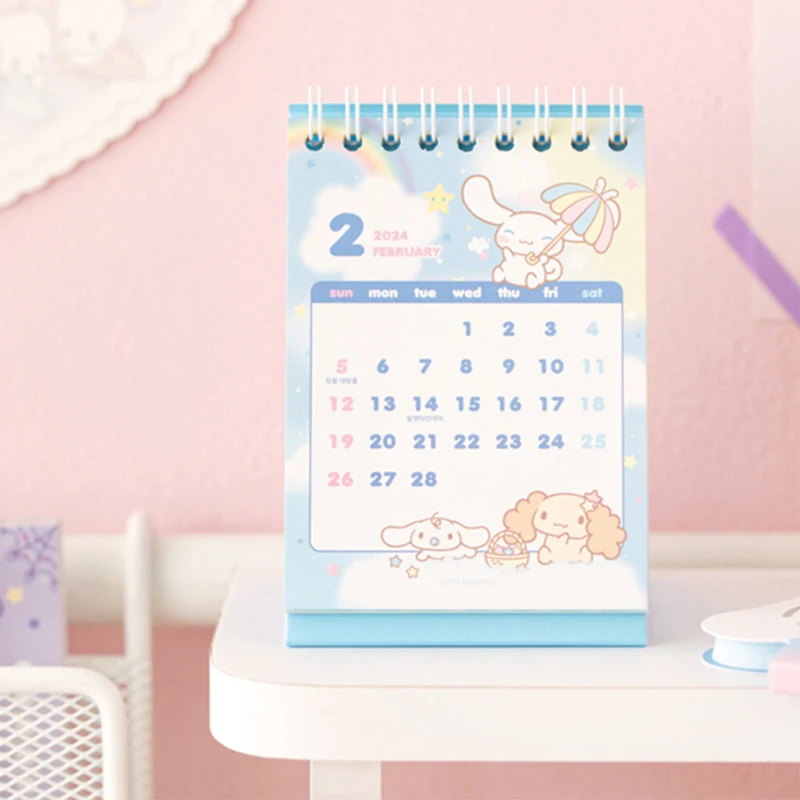 2024 Kawaii Kuromi Cinnamoroll My Melody Cartoon Calendar Desktop Ornaments Anime Sanrios Girl Heart Cute Schedule Guestbook