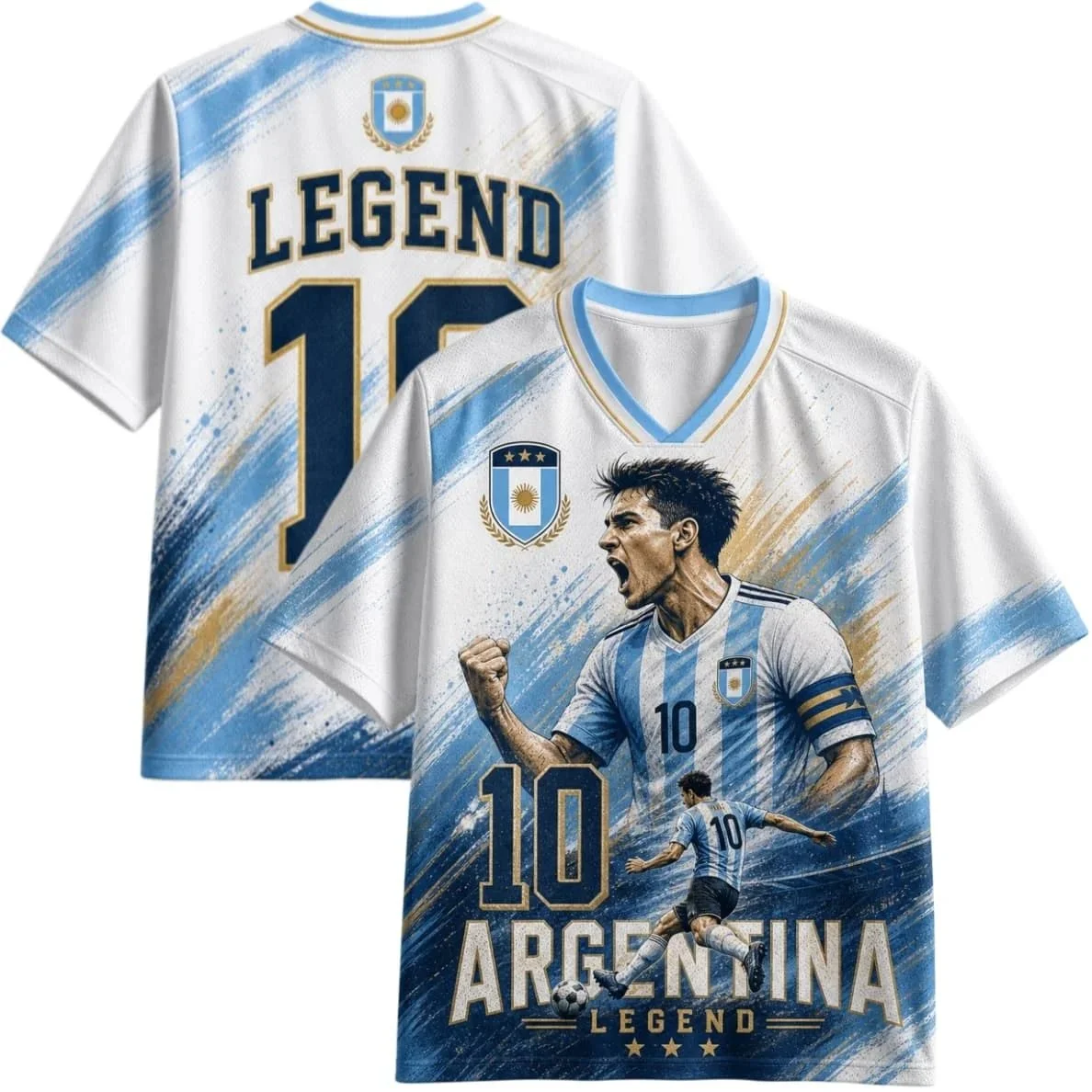New Argentine Messi No. 10 Legendary Jersey, V-neck Short Sleeve, Unisex, Children's Casual Sports T-Shirt, Family Matching