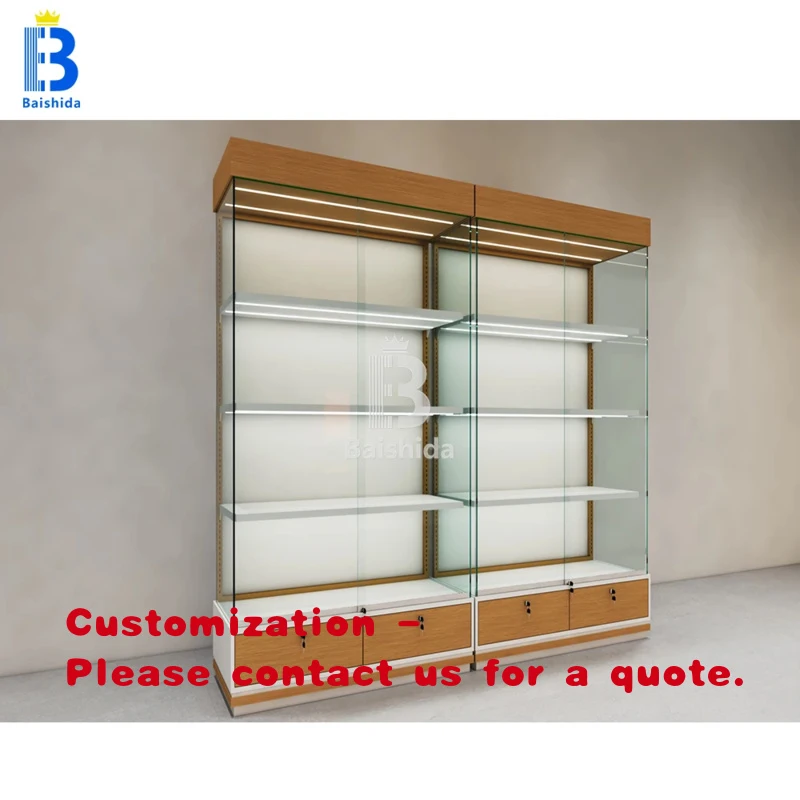 custom.Custom MDF Veneer Design Wood Display Cabinet Latest Retail Cigar Glass Showcase Baishida Factory
