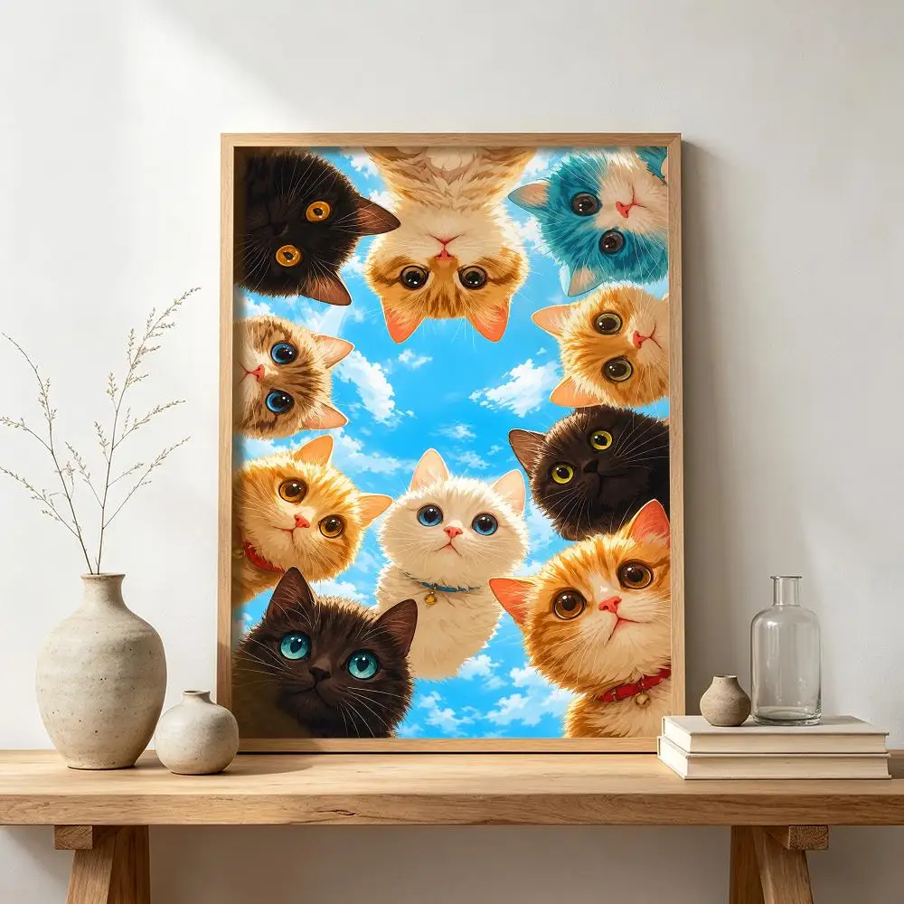 Curious Cats Sky Circle Poster Aesthetic Waterproof Wall Sticker For Bar Bedroom Living Room Decoration