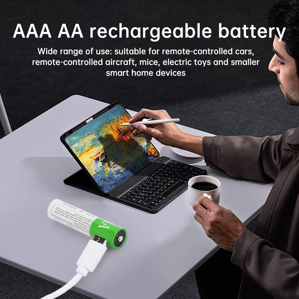 USB AAA AA Rechargeable Batteries 1.5V 3000/3800mAh li-ion Battery for Remote control mouseElectric toy battery + Type-C Cable