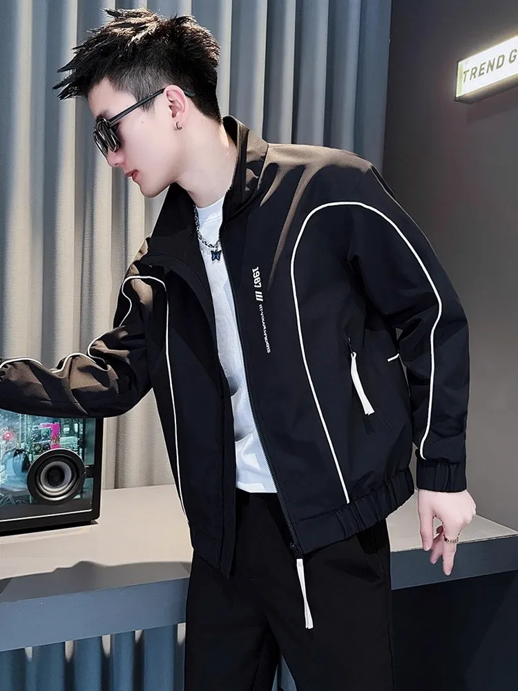 

Повседневная мужская лоскутная одежда Jaet, весна-осень, модная трендовая рабочая одежда с вышивкой, топ, новинка 2025, длинная молния из полиэстера