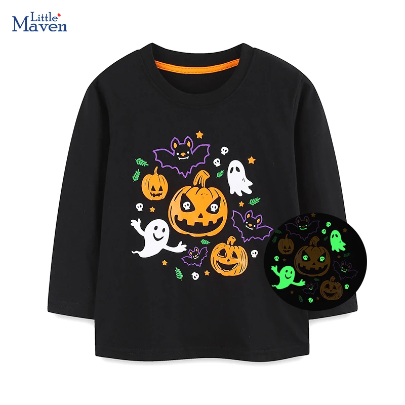 Little Maven Kinderkleidung 2026 Herbst Leuchtender Halloween-Kürbis Langarm-T-Shirt Baumwoll-Oberteile für Babys und Jungen