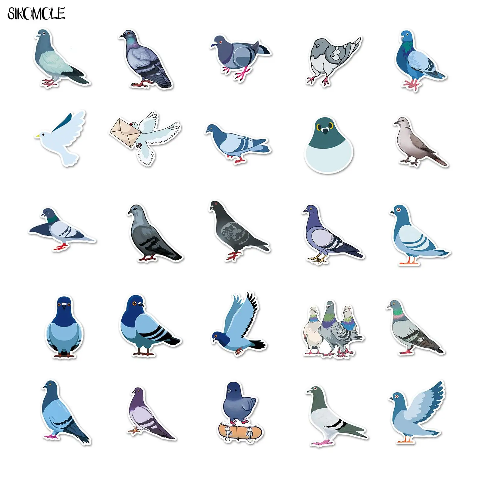 10/30/50pcs Cute Dove Graffiti Stickers Bird Cool Animals DIY Laptop Suitcase Skateboard Guitar Cartoon Sticker Kid Gift Toys