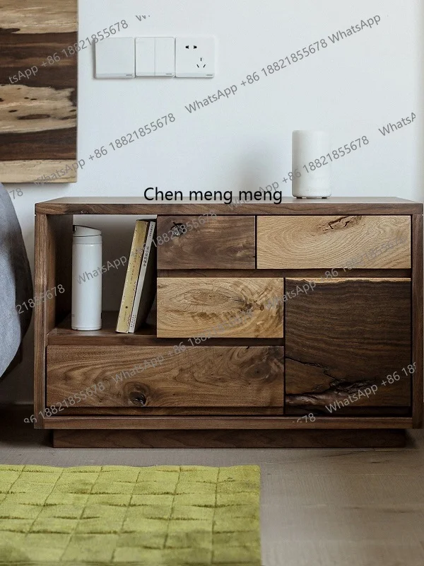 

Long bedside table, drawer storage, simple solid wood, Nordic black walnut