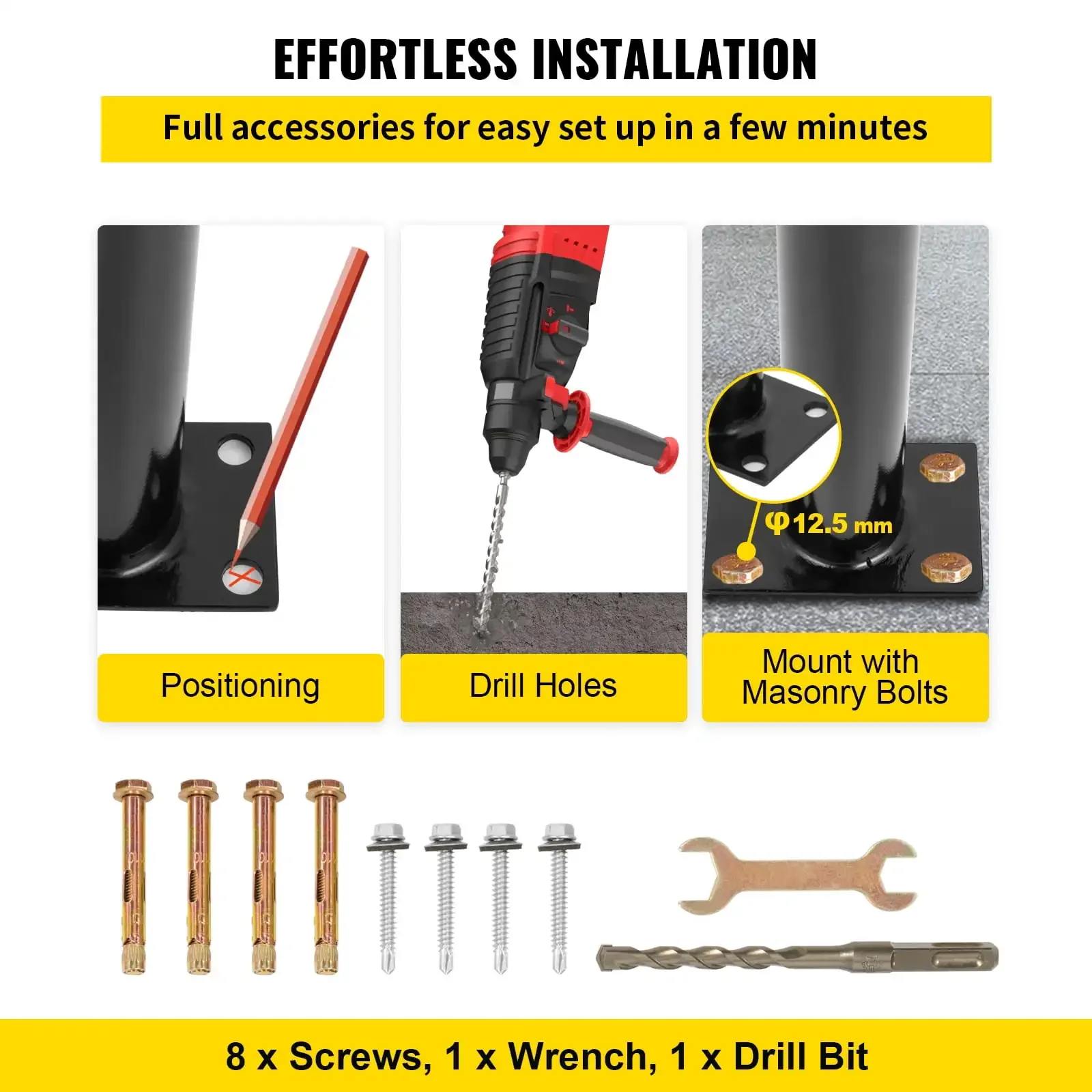 1-2 Steps Single Post, Black Steel Railing 441LBS Capacity Baking Varnish Metal Stairs Stylish Handrails for Outdoor Steps