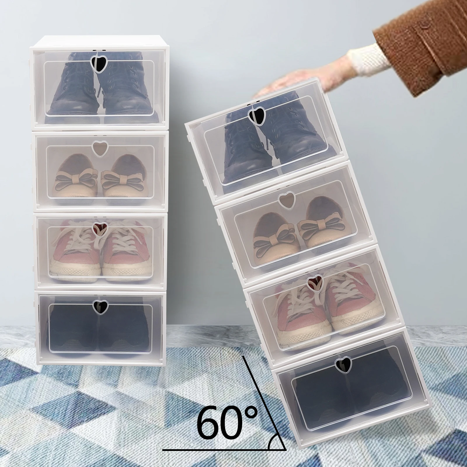 Shoe Box With Lid Transparent, Set of 20 Boxes For Storage Foldable And Stackable White Shoe Box