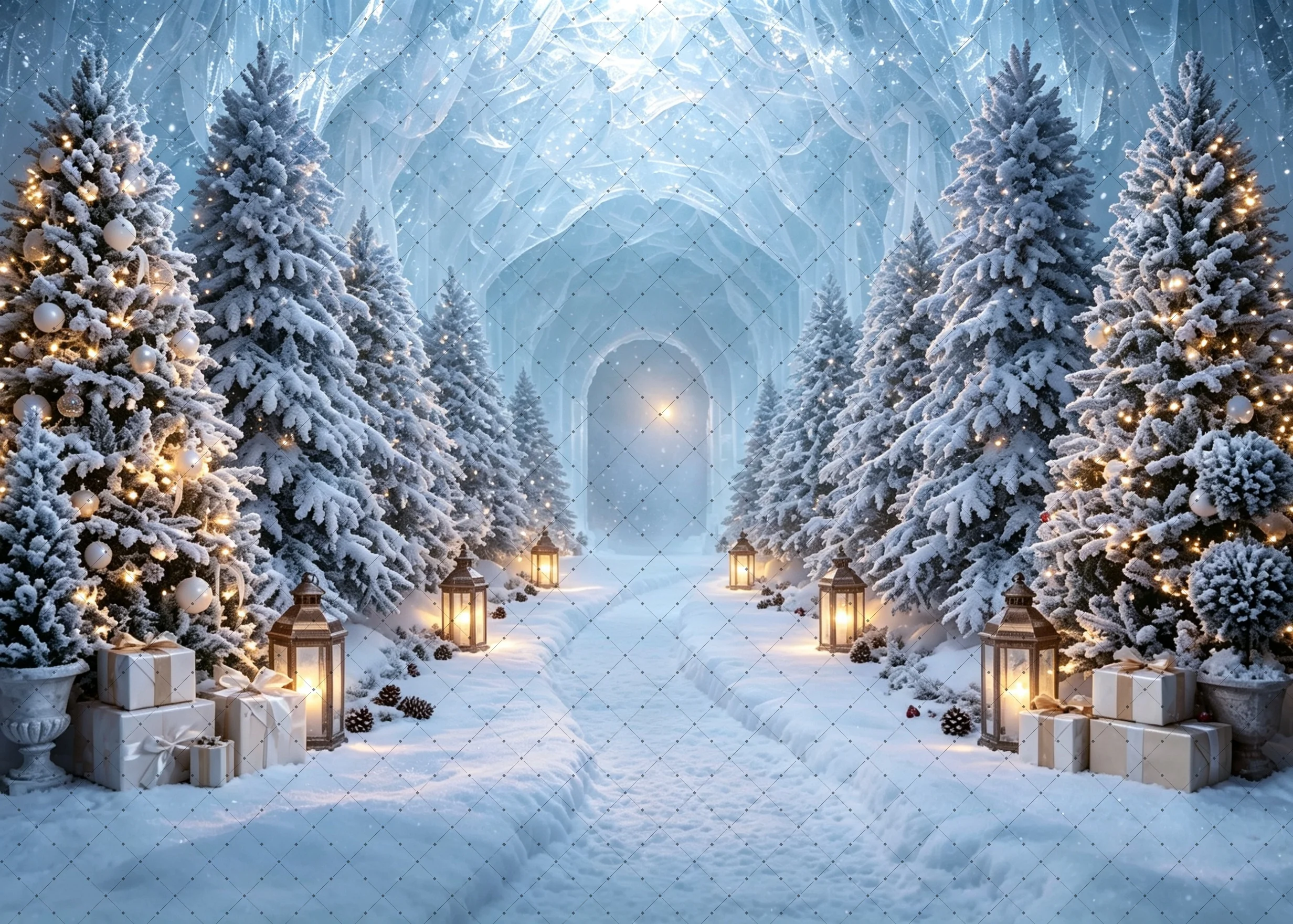 Winter Snow Forest Corner Photo Backdrop Snowy Christmas Tree Path Scene for Holiday Family Portrait Studio Shooting Decor Props