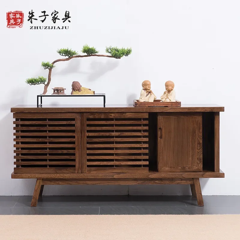 For New Chinese Style Old Elm Side Cabinet Solid Wood Locker Floor TV Cabinet Multi-functional Household Simple Bed and