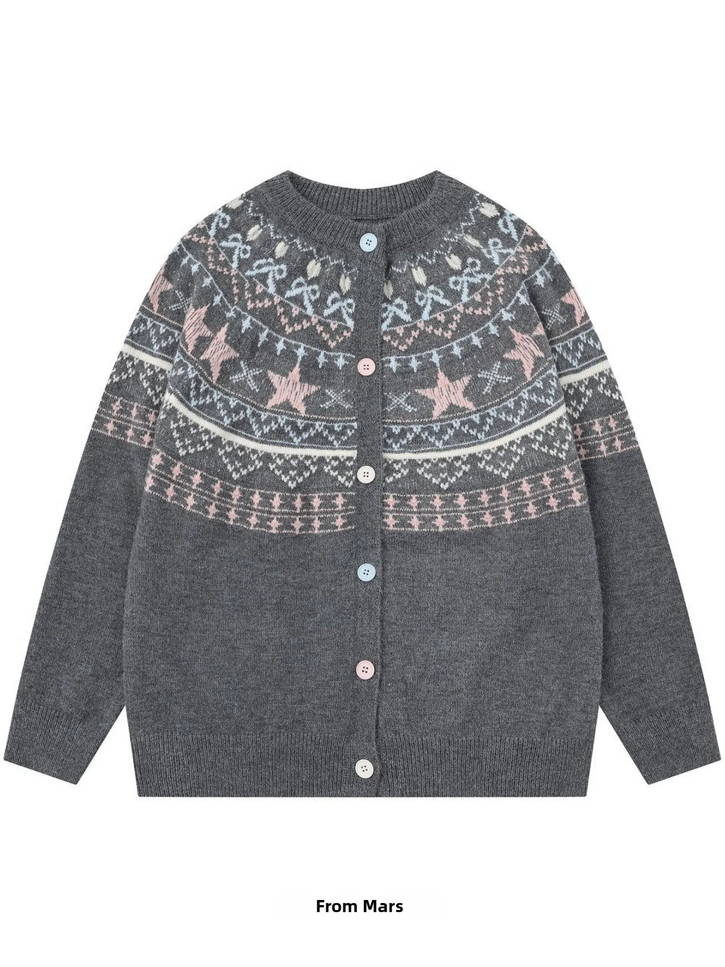 

Свободный вязаный свитер для пары в стиле Fair Isle с цветными блоками, уютный и теплый, с круглым вырезом и узором в виде звезд