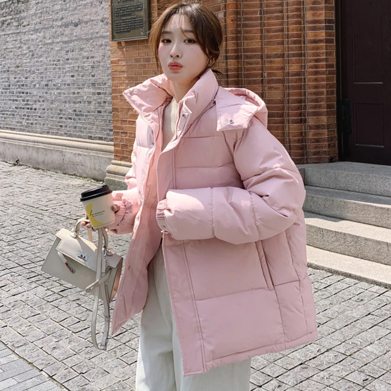 

2023 New Long Sleeve Parkas For Women Winter Korean Fashion Thicken Warm Coat Chic Casual Hooded Loose Cotton Padded Jackets