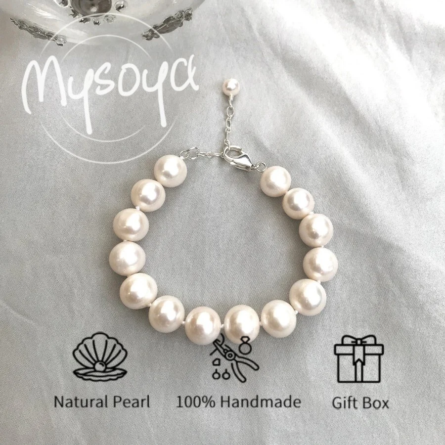 

MYSOYA Natural White Freshwater Pearl Bracelet 9-11mm With Elegant Gift Box Perfect For Daily Party Birthday Wedding's Gift