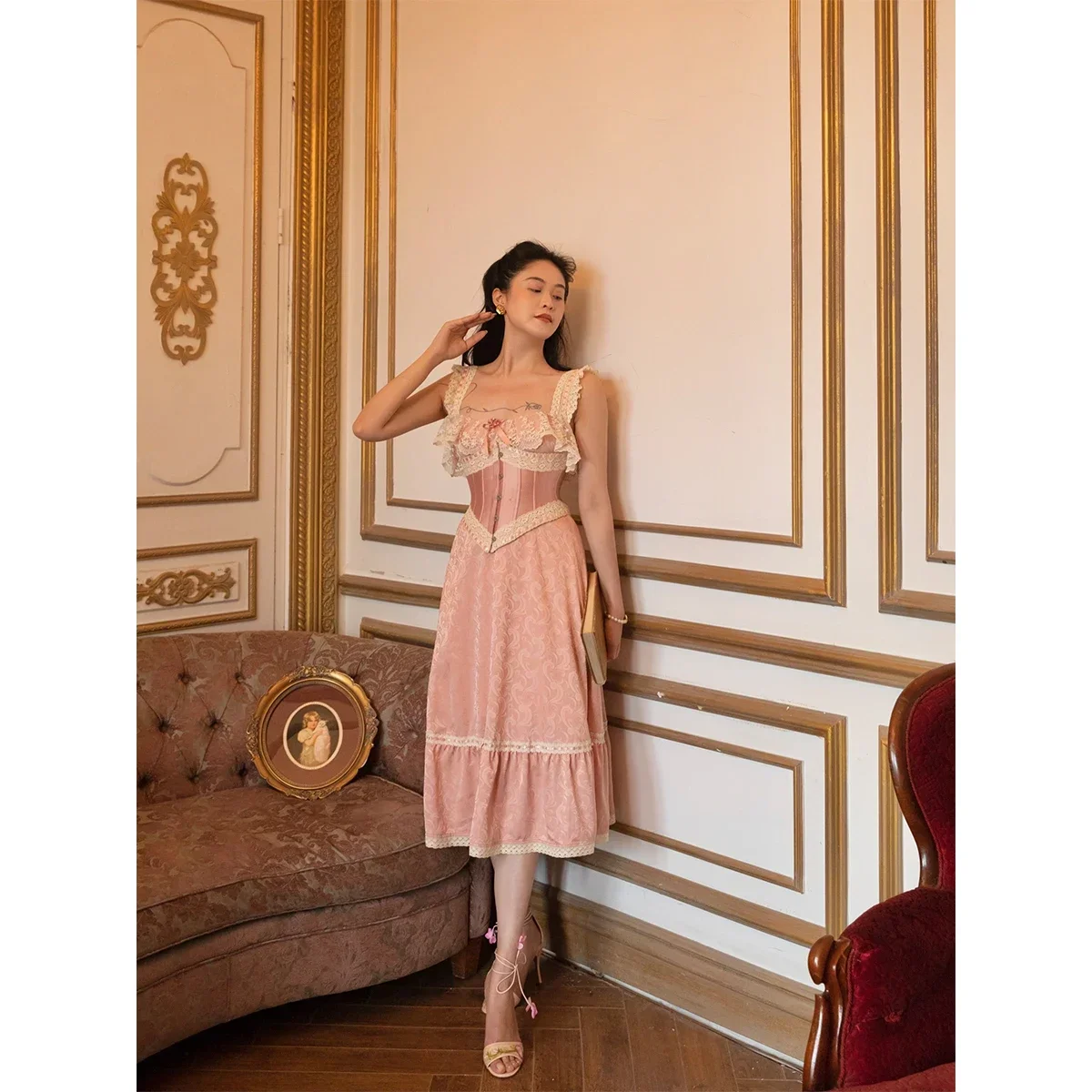 قصيرة الجاكار التطريز الأزهار الدانتيل Underbust مشد قصر الأميرة لوليتا بوستير التحكم مدرب خصر أعلى