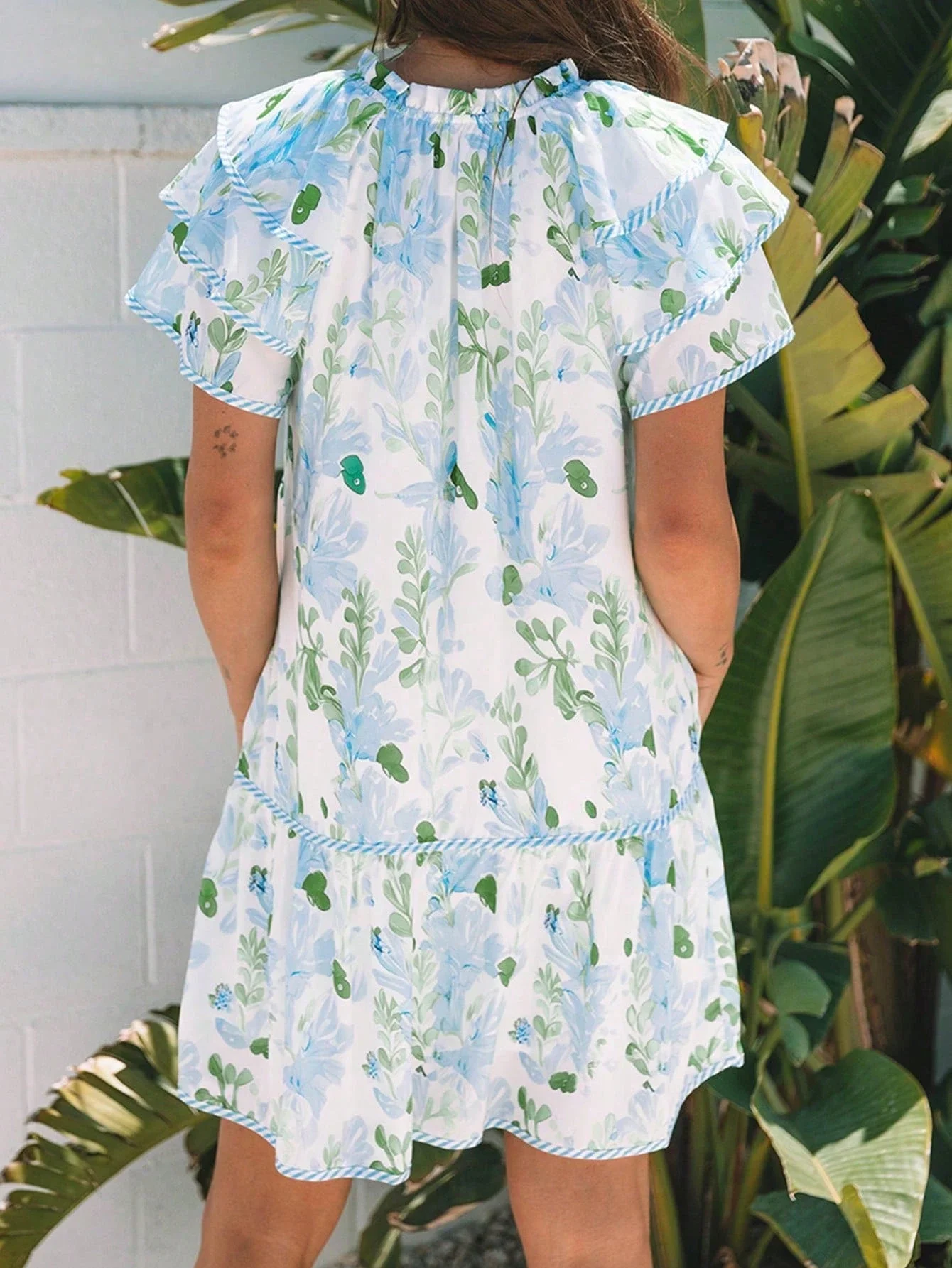 

Summer Floral Print Mini Dress With Ruffle Sleeve And Tiered Skirt