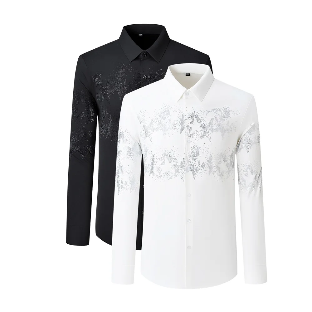 2025 Autumn Star Rhinestone Long Sleeved Shirt for Men Luxury Casual Business Shirt Versatile Stage Performance Costumes M-5XL