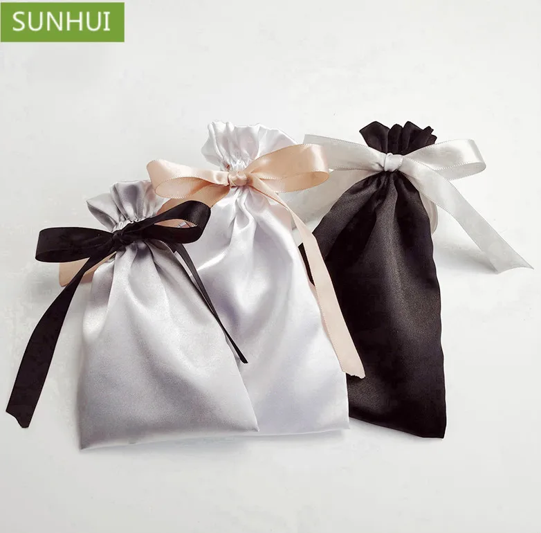 

20PCS Satin Gift Bags Packaging Hair Jewelry Silk Drawstring Pouches with Ribbon Luxry Makeup Cosmetic Shoes Wigs Storage Sachet