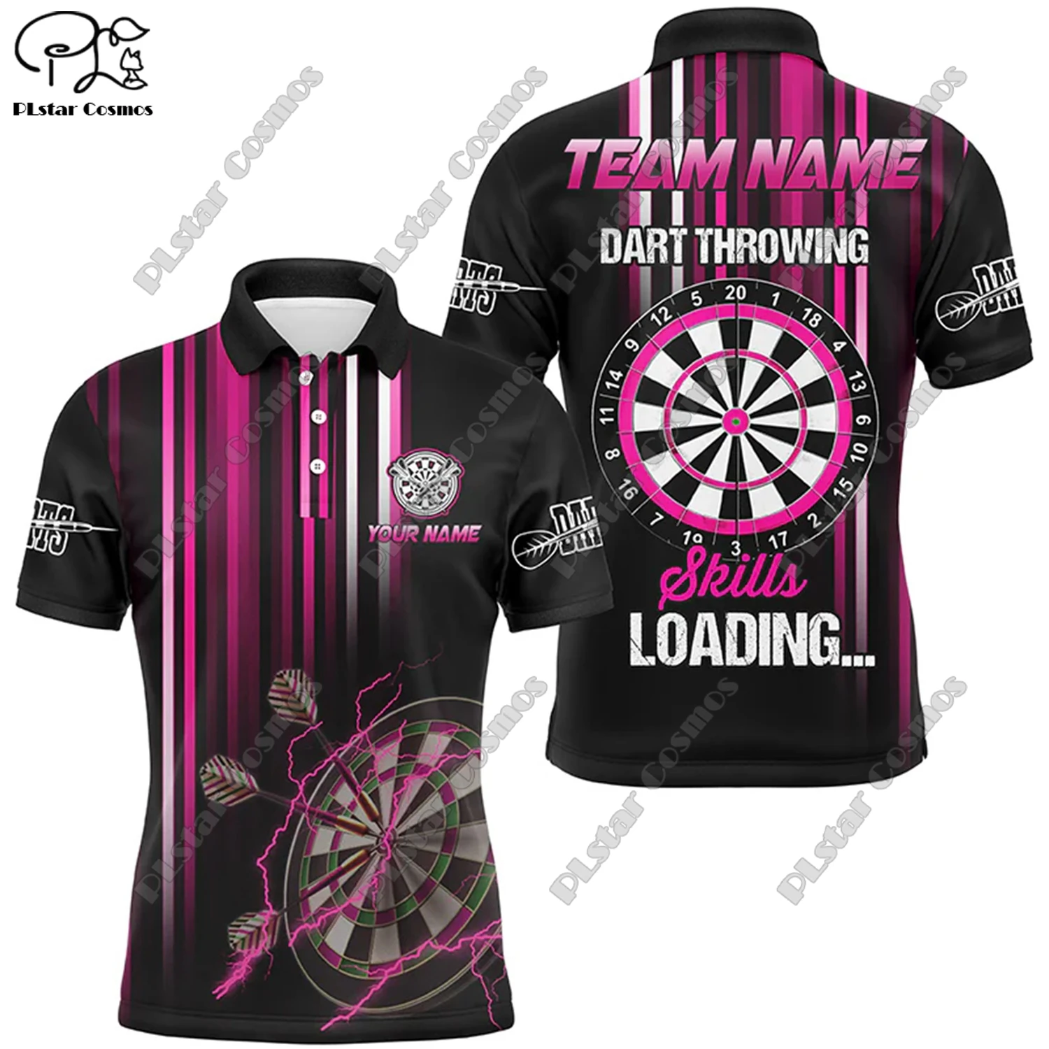 New custom personalized 3D printing  flame pattern darts POLO shirt T-shirt universal leisure team throwing sports series D-17
