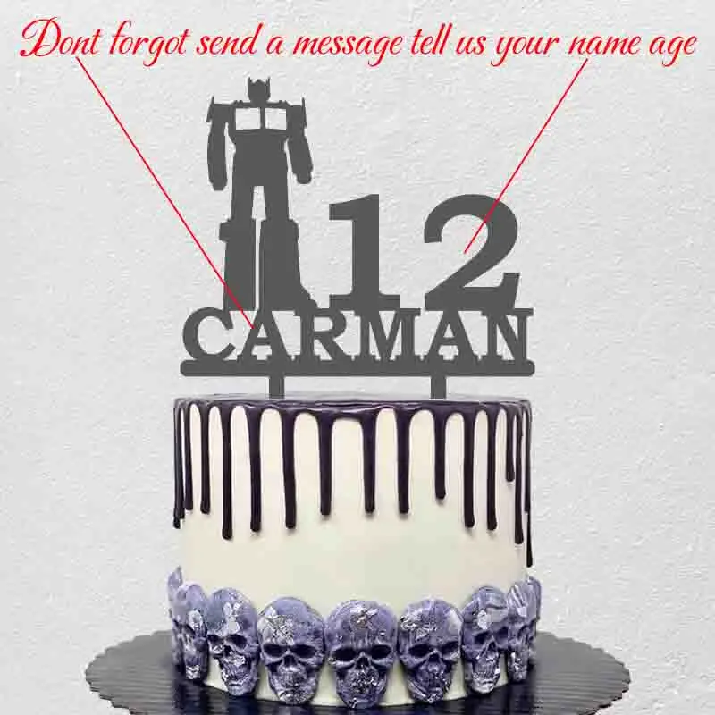 Custom Name Age Optimus Transformers Silhouette Cake Topper For Kids Birthday Party Cake Decoration Topper YC234