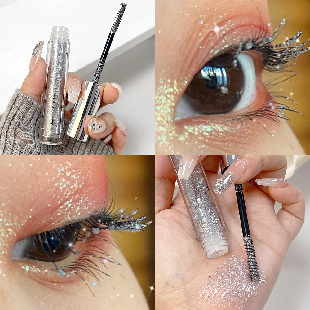 Waterdichte Glitter Mascara Snel Droog Curling Dikke Glanzende Wimper Sexy Diamant Goud Paars Zilver Mascara Koreaanse Make-Up