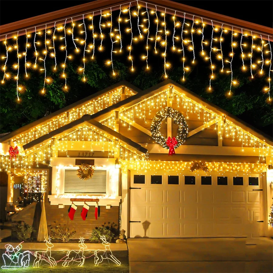 Imagem -04 - Outdoor Christmas Icicle Lights Twinkle Curtain Luzes de Fadas com Controle Remoto Modos Waterfall String Light para Decoração da Casa