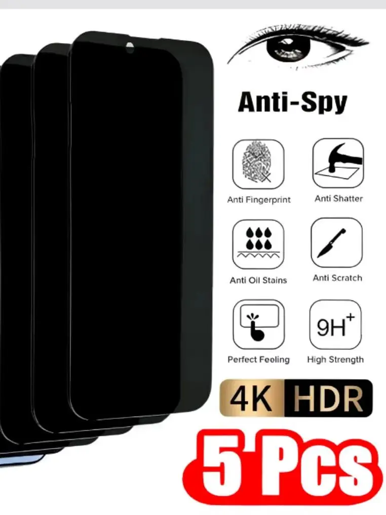 5 stuks Anti-spionage privacy screenprotector voor iPhone 12 13 14 15 Pro Max 16 17 - afbeelding 2